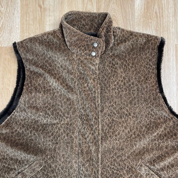 JONES NEW YORK VEST FULL ZIP FAUX FUR LINED WOMENS L ANIMAL PRINT POCKETS ARTSY - Picture 4 of 10